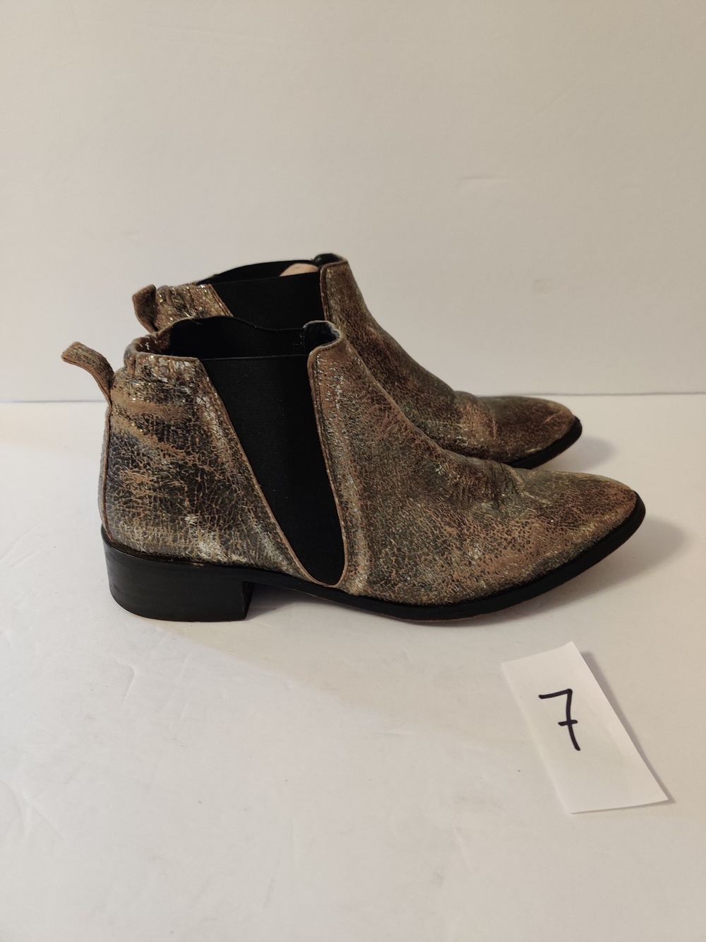 Free People Metallic Gold Leather Ankle Boots 37 US 6.5